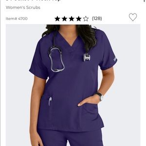 2 pairs of Cherokee Workwear scrubs, top & bottom in color grape, size small